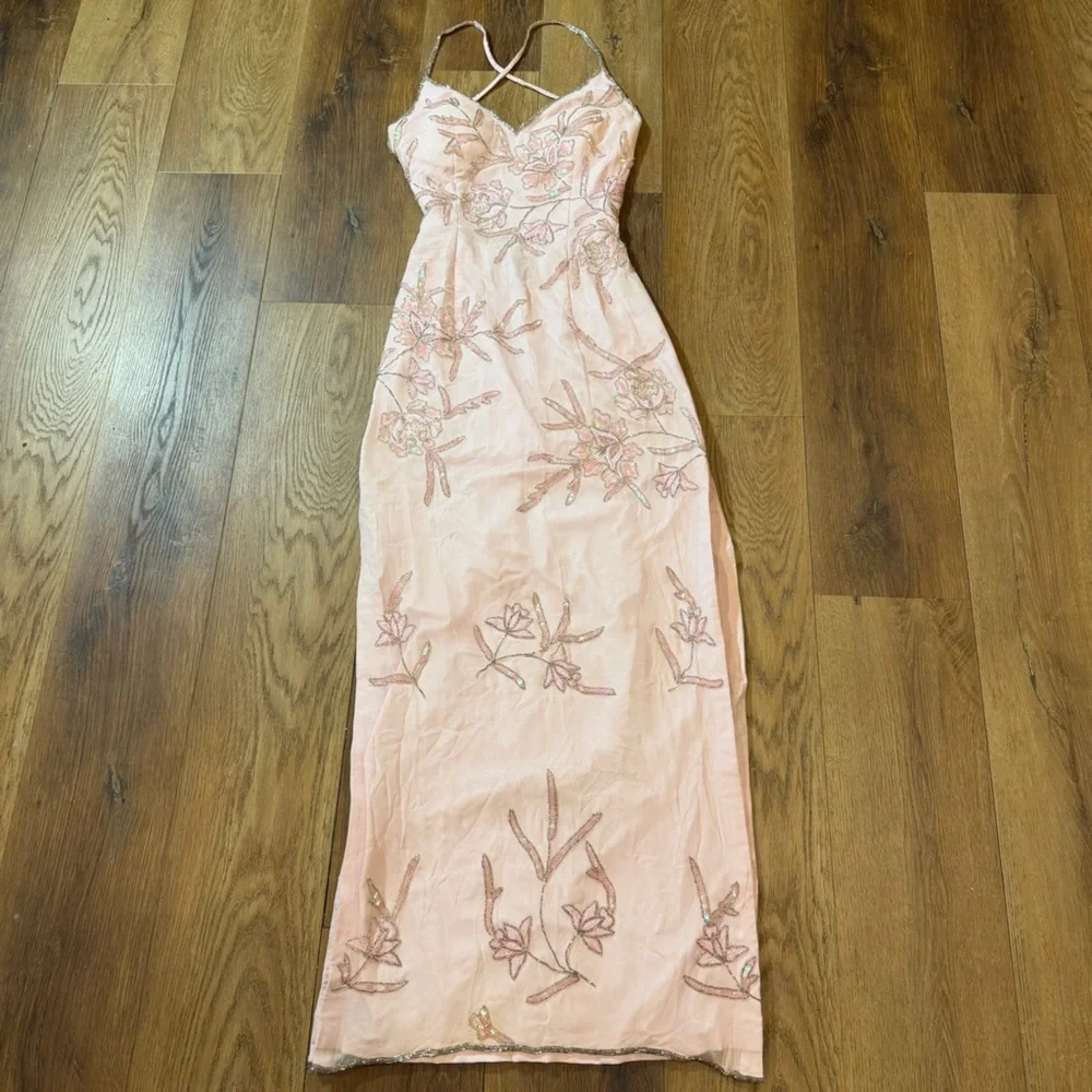 Vintage 100% Silk Beaded Dress Vintage Beaded Dress Floral Butterfly Prom